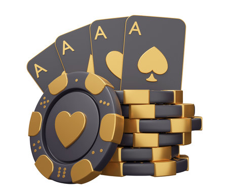casino poker gold 3d render minimal creative gambling illustration.の写真素材