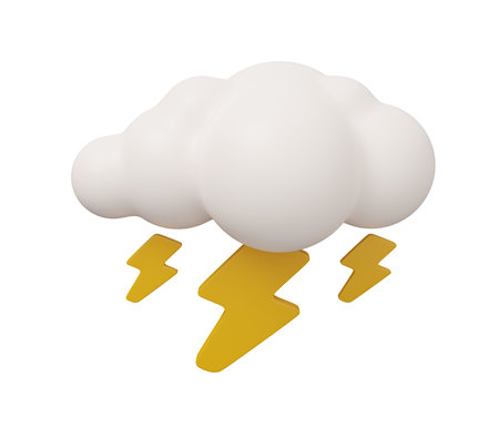 thunderbolt cloud 3d weather. isolated minimal 3d render illustration in cartoon trendy style.の写真素材