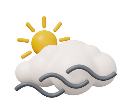 wind sun cloud 3d weather. isolated minimal 3d render illustration in cartoon trendy style.の写真素材