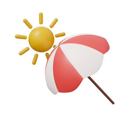 sun umbrella 3d icon. isolated minimal 3d render illustration in cartoon trendy style.の写真素材