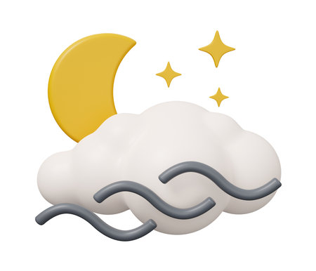 moon wind cloud 3d weather. isolated minimal 3d render illustration in cartoon trendy style.の写真素材