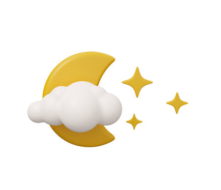 moon cloud 3d weather. isolated minimal 3d render illustration in cartoon trendy style.の写真素材