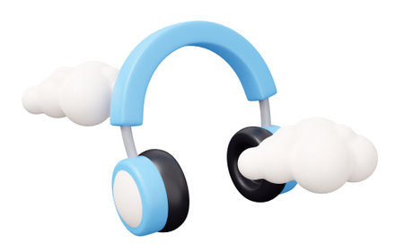 headphone cloud 3d render. Minimal 3d render illustration isolated on white background.の写真素材