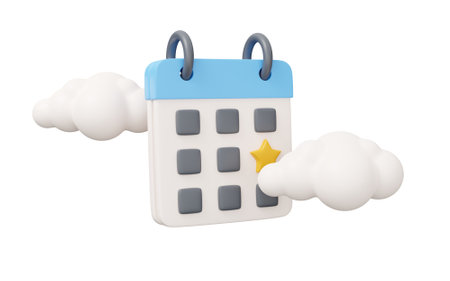 calendar cloud 3d render. Minimal 3d render illustration isolated on white background.の写真素材