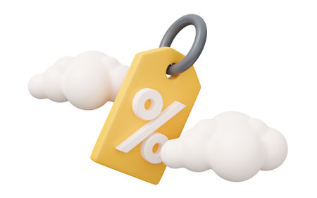 sale tag cloud 3d render. Minimal 3d render illustration isolated on white background.の写真素材