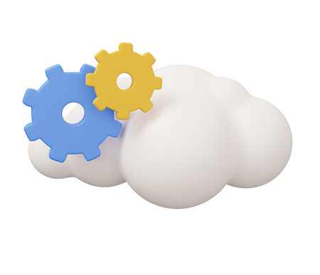 gear cloud 3d render. Minimal 3d render illustration isolated on white background.の写真素材