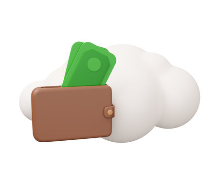 money wallet cloud 3d illustration. Minimal 3d render illustration isolated on white background.の写真素材