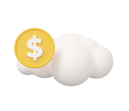 cloud coin money 3d illustration. Minimal 3d render illustration isolated on white background.の写真素材