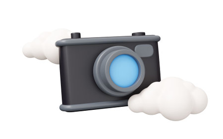 photo camera cloud 3d render. Minimal 3d render illustration isolated on white background.の写真素材