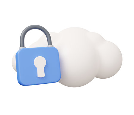 padlock cloud 3d illustration. Minimal 3d render illustration isolated on white background.の写真素材