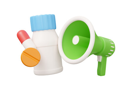 tablet bottle megaphone 3d.の写真素材