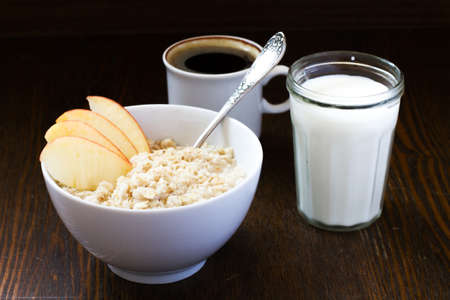 breakfast of oatmeal and coffee