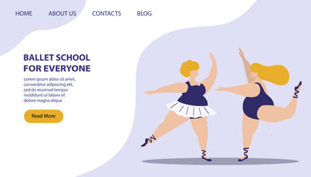 Ballet school for everyone landing page template. Body positive concept. Hand drawn vector illustration.のイラスト素材