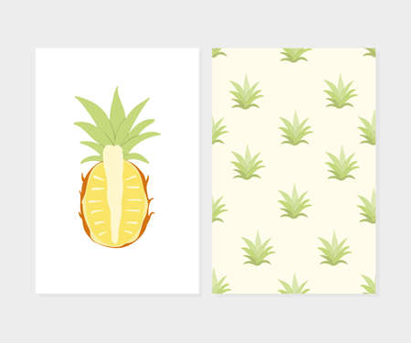 Summer set with pineapple. Hand drawn illustration for wrapping paper, fabric and cloth printのイラスト素材