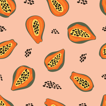 Abstract seamless pattern with papaya. Hand drawn vector fabric and cloth printのイラスト素材