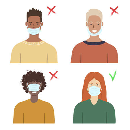 Wrong and right wear a medical mask.のイラスト素材