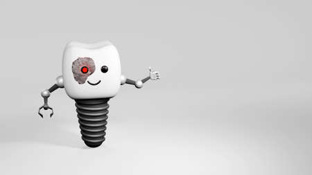 Cute cartoon tooth implant looks like a robot. 3D rendered Illustrationの写真素材