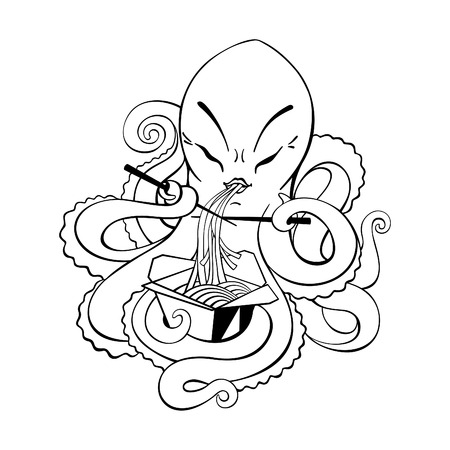 Cute octopus eating noodlesのイラスト素材
