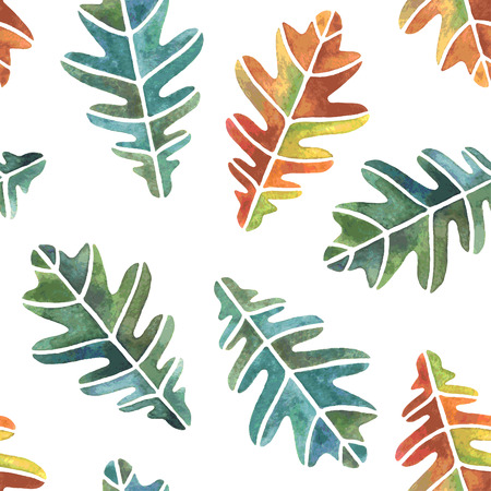 Seamless pattern with handdrawn oak leaves isolated on white background. Vector illustration.のイラスト素材