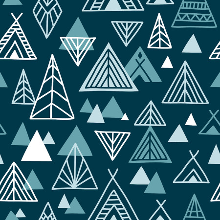 Cute hand-drawn seamless pattern in ethnic style. North American landscape abstract illustration. Vector background.のイラスト素材