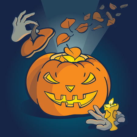 Cute vector illustration with cartoon Halloween Pumpkinのイラスト素材
