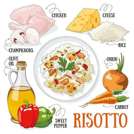 Risotto and its ingredients. Italian traditional cuisine.のイラスト素材