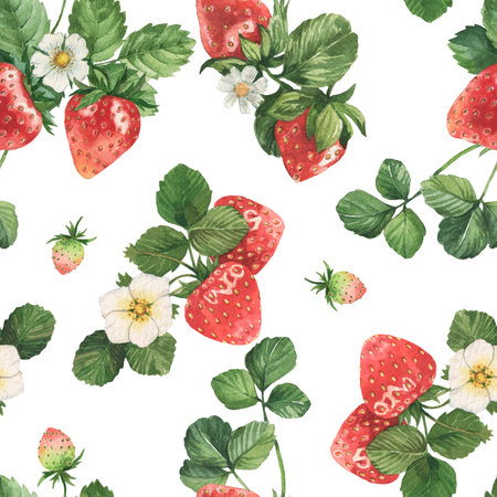 Watercolor hand drawn strawberry illustration. seamless patternの写真素材