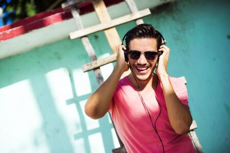 Man listening to musicの写真素材