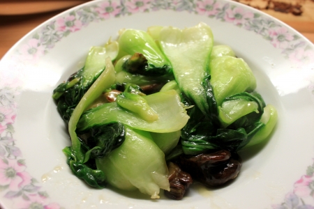 Chinese dish with mushroom and coleの写真素材