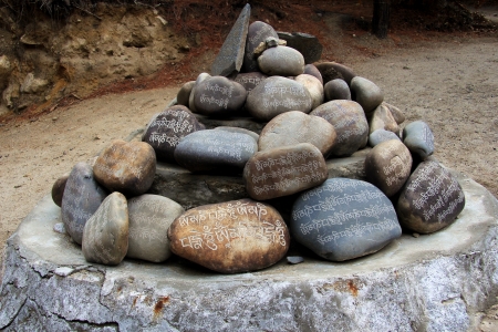 prayer stones in Tibet, Chinaの写真素材