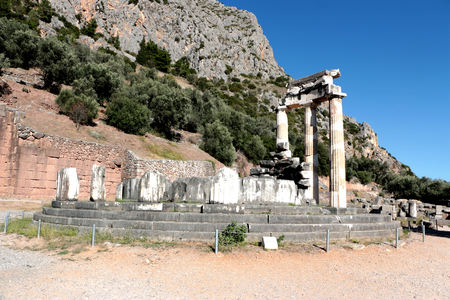 view of Temple of Athena Pronea Delphi Greece.