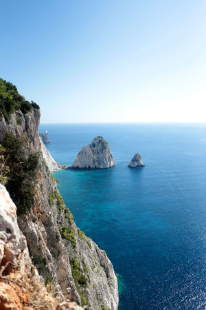 The views of the Big and Small Mizitra island of Zakynthos, Greece.