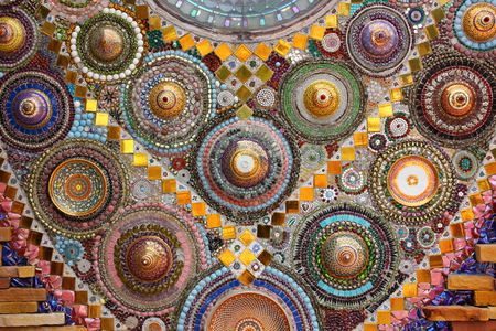 colorful mosaic Thai crafts on the wallの写真素材