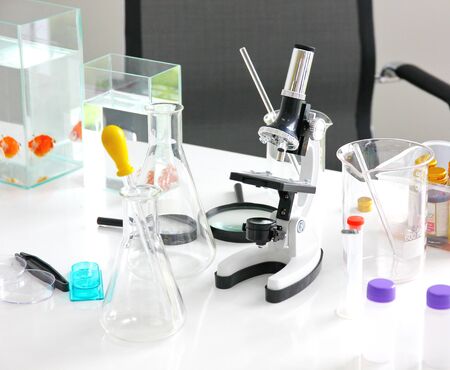 the researcher or scientist or technician equipment on white table in clean room.the equipment...