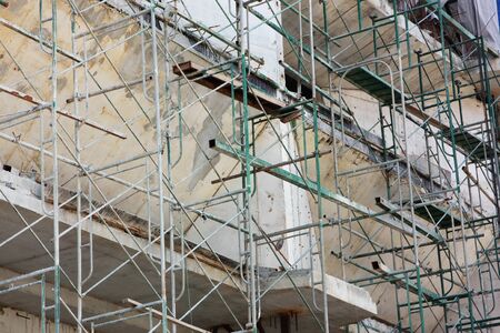 the steel scaffolding out side the building in construct.の写真素材