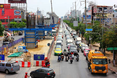 BANGKOK,THAILAND-19 OCTOBER;2019 : The traffic conditions that no problem in construction bts site...