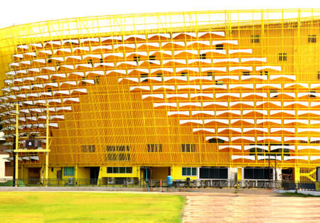 the abstract pattern with yellow tone out side interior and decoration the building in modern style