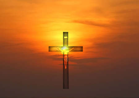 Jesus cross with sun rise multi color sky abstract nature background