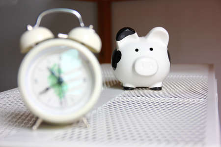 black and white color on piggy bank money saving conceptの写真素材