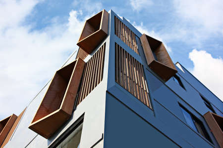 outdoor interior ne building with blue sky white cloudの写真素材