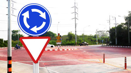 traffic sign roundabout before circular intersection or junction