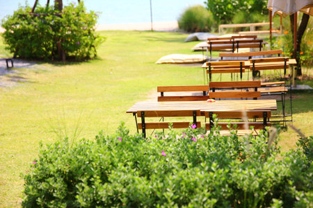 exterior design outdoor chair set decoration in gardenの写真素材