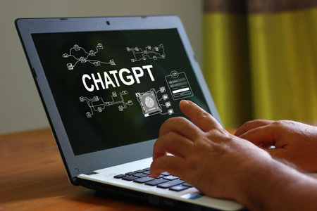 chat gpt the new channal connect to artificial intellegence on laptop or mobileの写真素材