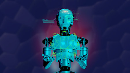 Artificial intelligence works by using algorithms and statistical models to analyze data and recognize image and audio data, text, numbers are used to make predictions or make decisions based on data.の写真素材