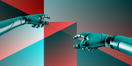3D robotic arm on abstract background , copy spaceの写真素材