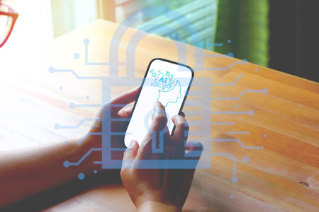 Asian woman using mobile phone chatting with AI ,technology concept