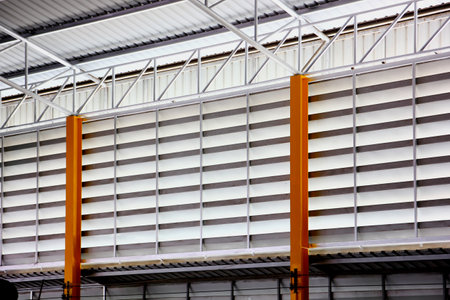 warehouse interior steel structure using geometric shape making abstract pattern for roof top and coy spaceの写真素材
