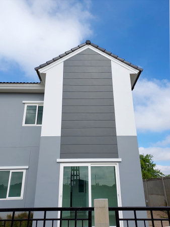 new home exterior design using gray and white color create interest viewの写真素材