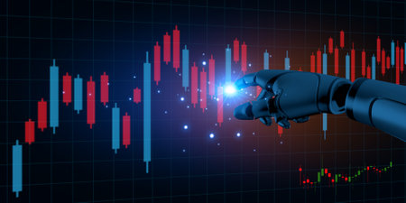 investor using artificial intelligence automation stock trading analyze investments in stock market realtime graphsの写真素材