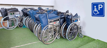 wheel chair parking wait for service disabled people in hospital or government office